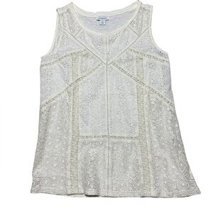Sundance Blush Cream Eyelet Lace Tank Top Sleeveless Cotton Blend Ladies XS